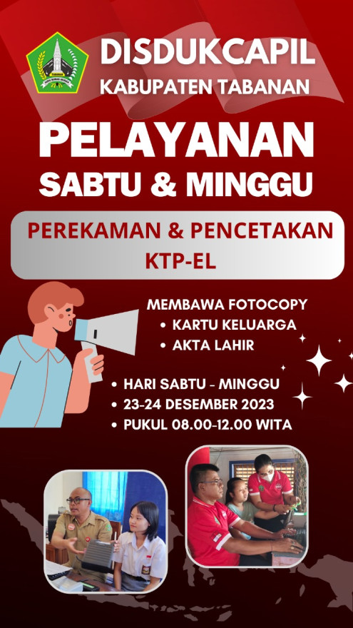 DISDUKCAPIL Gelar Pelayanan Sabtu,Minggu Perekaman dan Pencetakan KTP-EL .